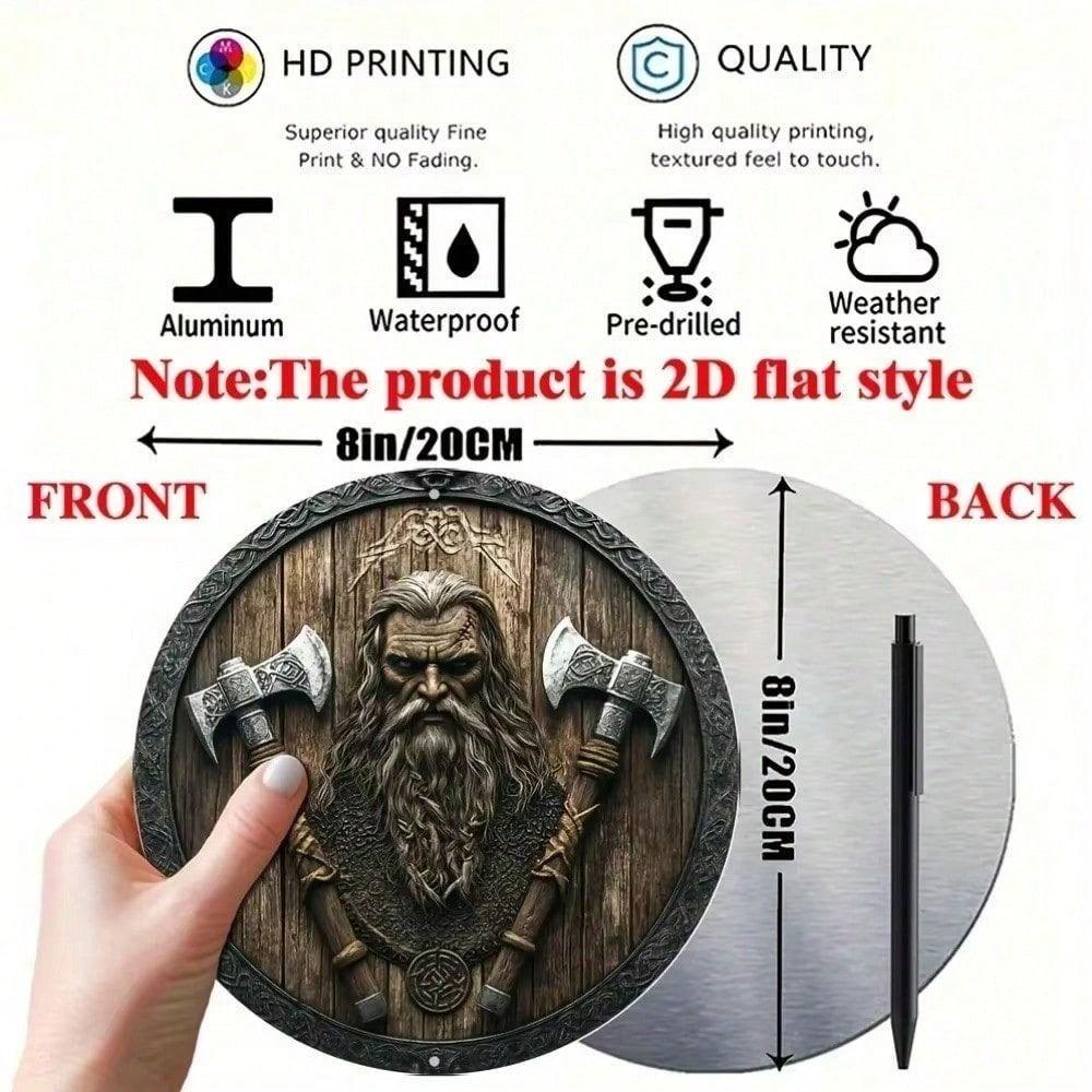 

Metal Wall Art Viking Round Shield with Axe, Halloween Home Decor Gift