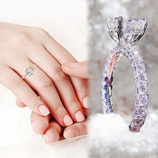 Princess Ring Jewelry With Cubic Zirconia Geometric Design For Engagement And Wedding