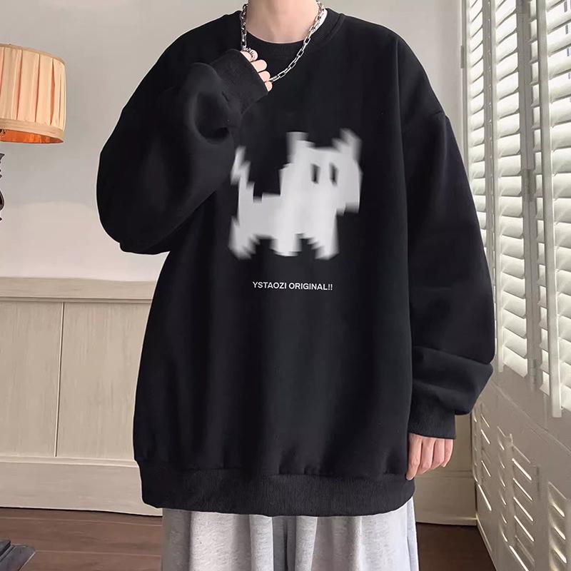 

Boys Crew Neck Hoodie | Velvet-Lined Winter Hoodie | American-Japanese Casual Style | Men s Printed Loose Fit Sweater M