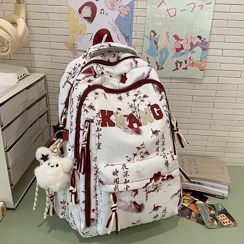 Schoolbag ink painting national style schoolbag female junior high school students high value large capacity high school students backpack male