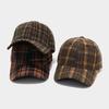 British style simple retro plaid woolen baseball cap autumn and winter outdoor fashion literary and leisure thermal cap