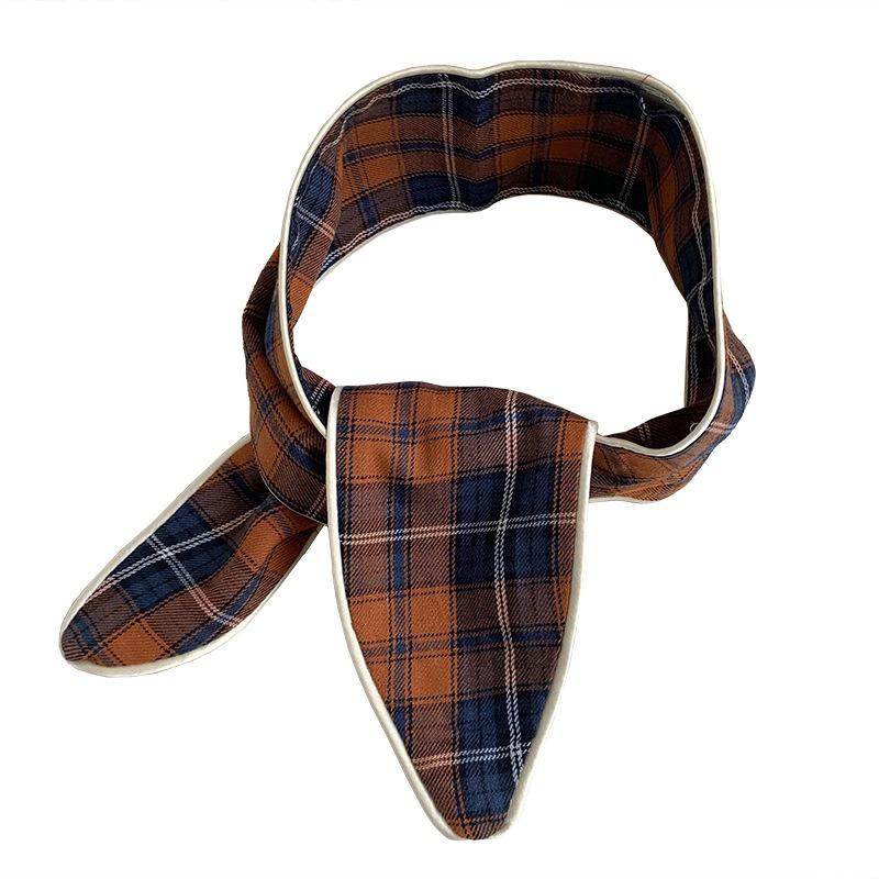 Headscarf Women's pastoral spring and summer fashion colorful retro plaid fabric headband pure cotton silk scarf decorative small scarf