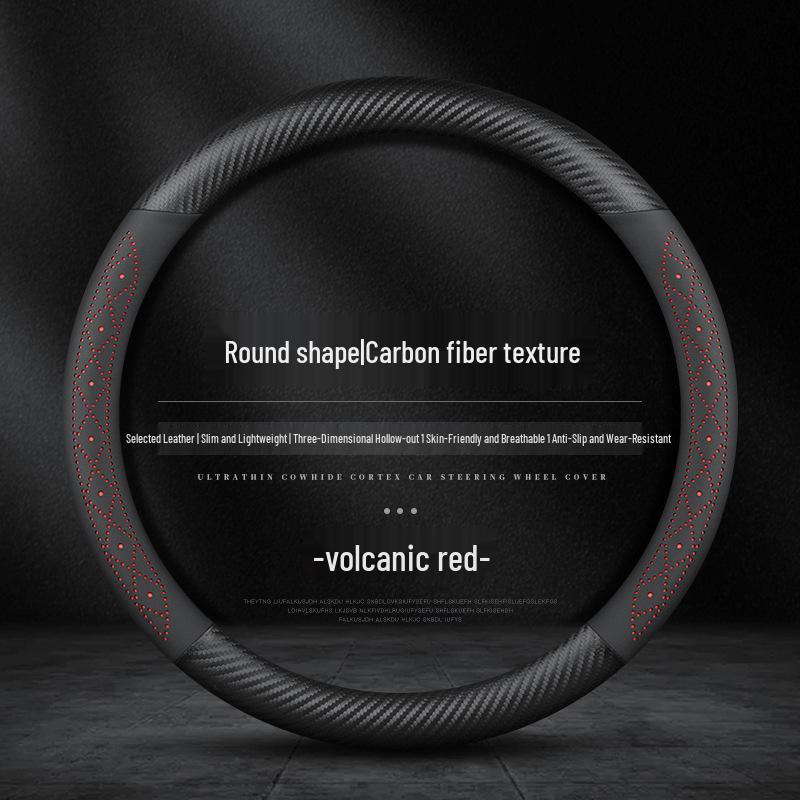 Universal Nappa Leather Steering Wheel Cover - Ultra-Thin, Anti-Slip, Breathable, Sweat-Absorbent for All Seasons