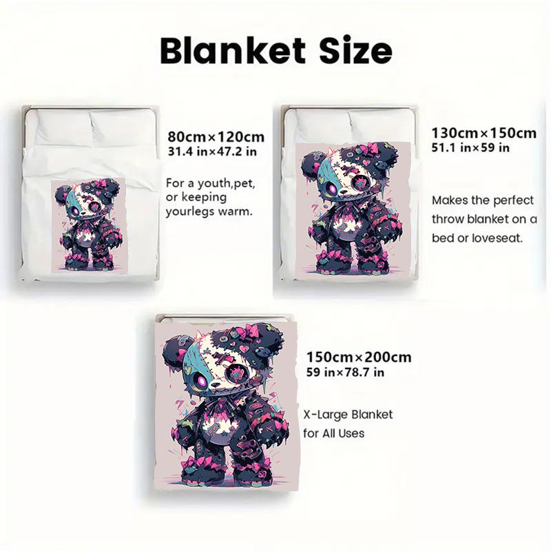 Cute yet Creepy Cartoon Bear 2D Flat Pattern Flannel Blanket High quality All Seasons Warmth and Comfort Perfect for Christmas Gifts.