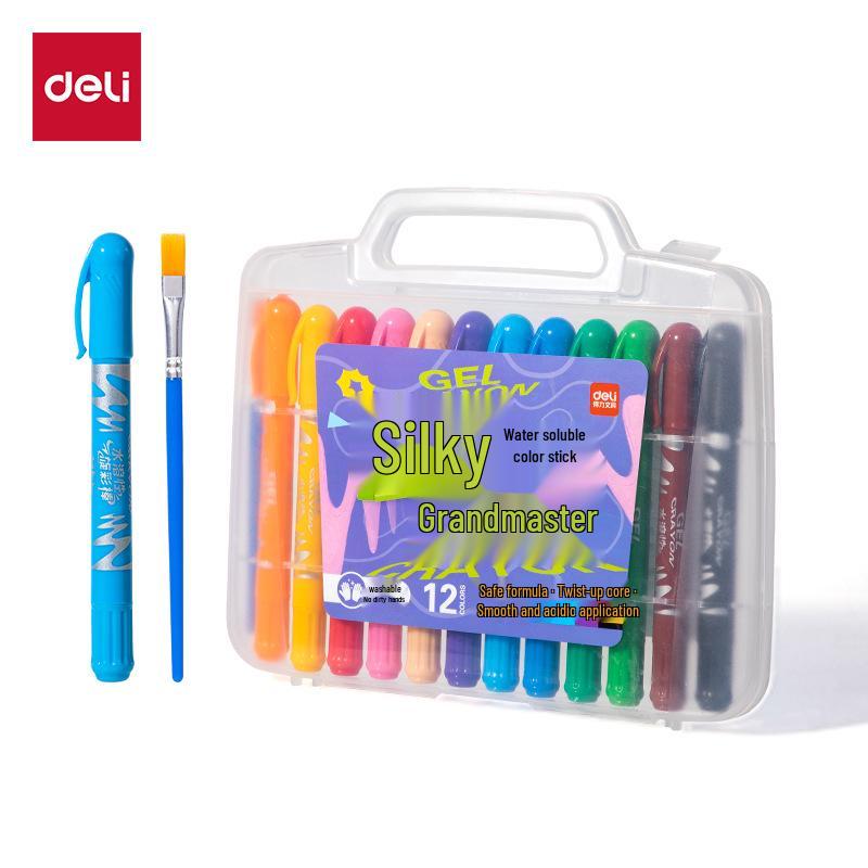 Deli 72126 Twistable Oil Pastels – 12 Vibrant, Water-Soluble Colors for Children's Painting and Student Art.