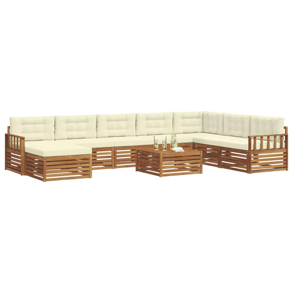 Outdoor Sofa Set 9 pcs Natural & Cream Solid Acacia Wood
