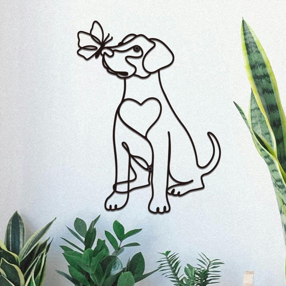 Minimalist Dog Butterfly Metal Wall Art, Abstract Silhouette Sculpture, Modern Line Hanging for Home Living Room Bedroom Balcony Garden 8.7x11.8Inch