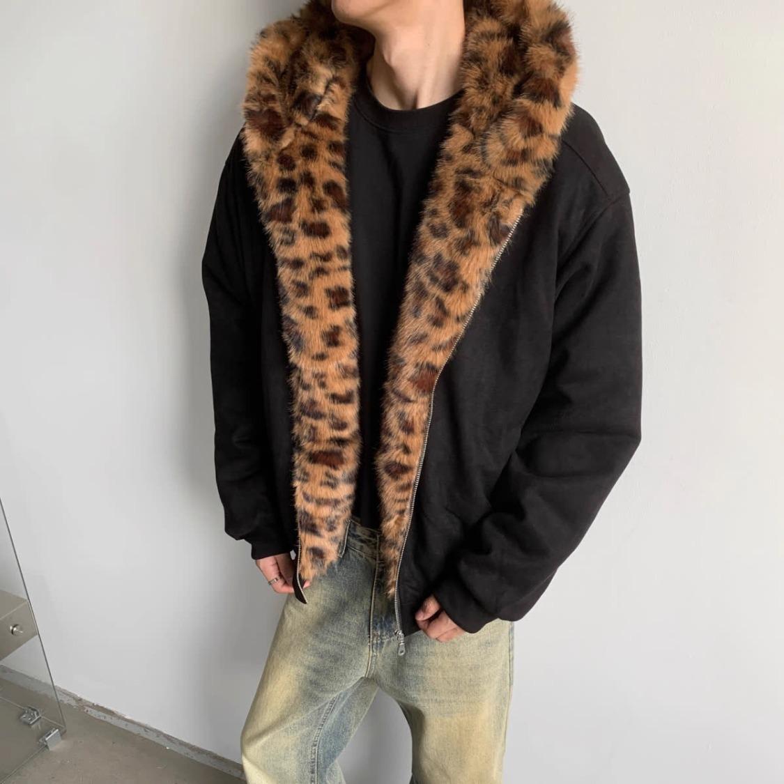 

Мужская зимняя ретро хлопковая куртка с капюшоном и воротником из искусственного меха с леопардовым принтом M