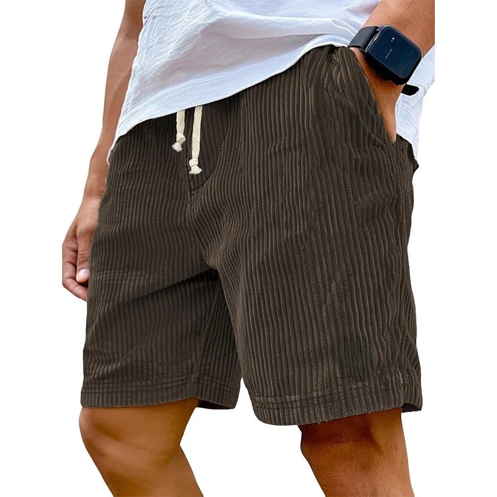 Men Vintage Logo Embroidered Corduroy Drawstring Loose Casual Fashion Shorts Soft Breathable Daily Outdoor Bottoms