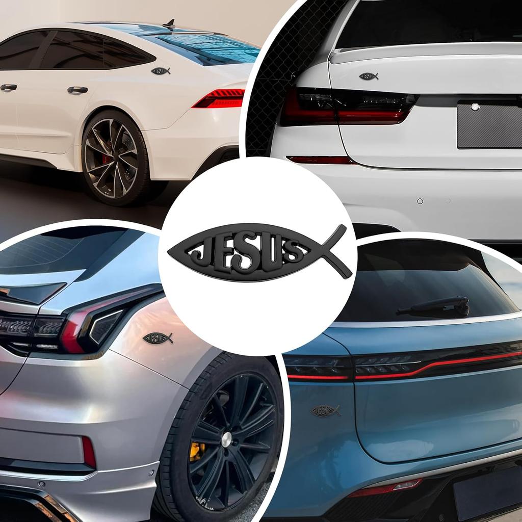 3 Pcs 3D Metal Jesus Christian Fish Decal Stickers, Self-Adhesive Scratch-Resistant Decals for Car Exterior, Trunk & SUV, Weatherproof Religious