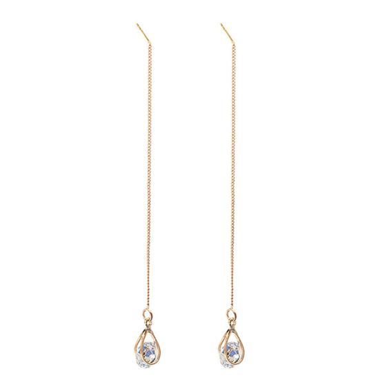 

1 Pair Earrings Lead Free Long Chain Teardrop Shape Rhinestone Inlaid Ear Line for Party золотистый