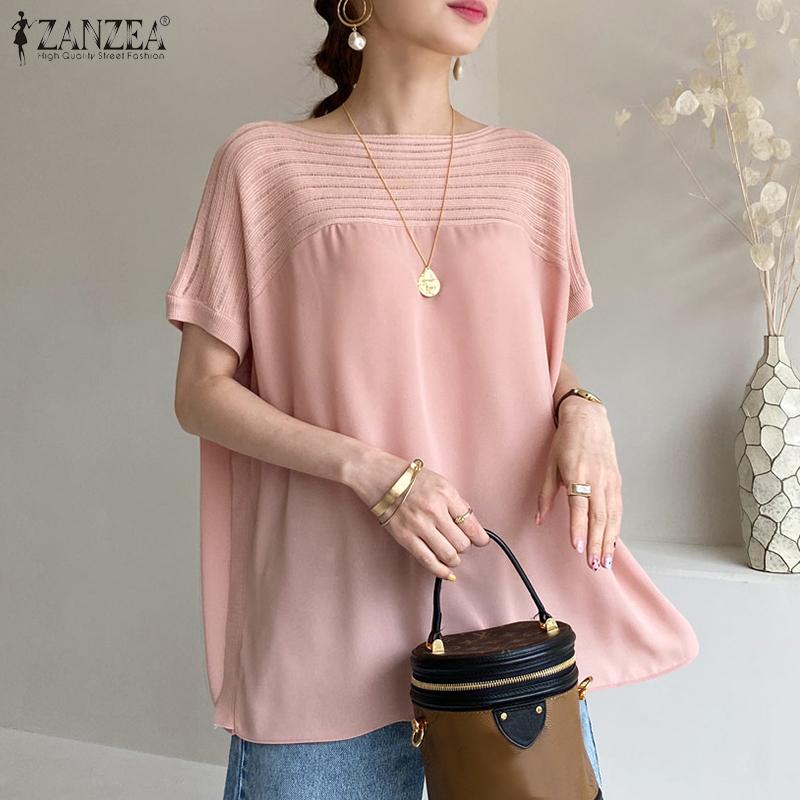 

ZANZEA Женская блузка Летние лоскутные повседневные футболки с короткими рукавами