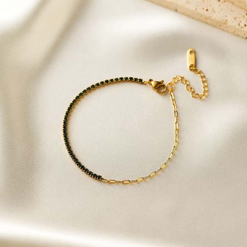 Luxury Colorful Cubic Zirconia Tennis Bracelets For Women Girls Stainless Steel Gold Color Splicing Chain Bracelet Jewelry Gifts