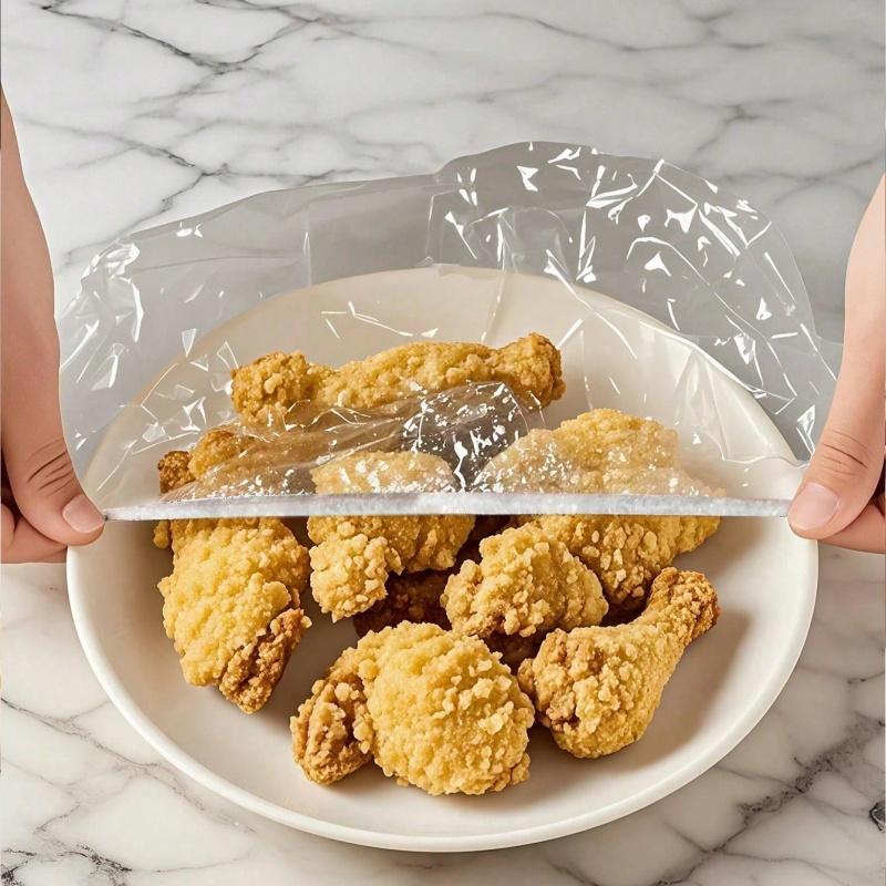 200pcs Reusable Elastic Food Storage Lids - Transparent Stretchable Plastic Bowl & Plate Sealing Film, For Aluminum Foil
