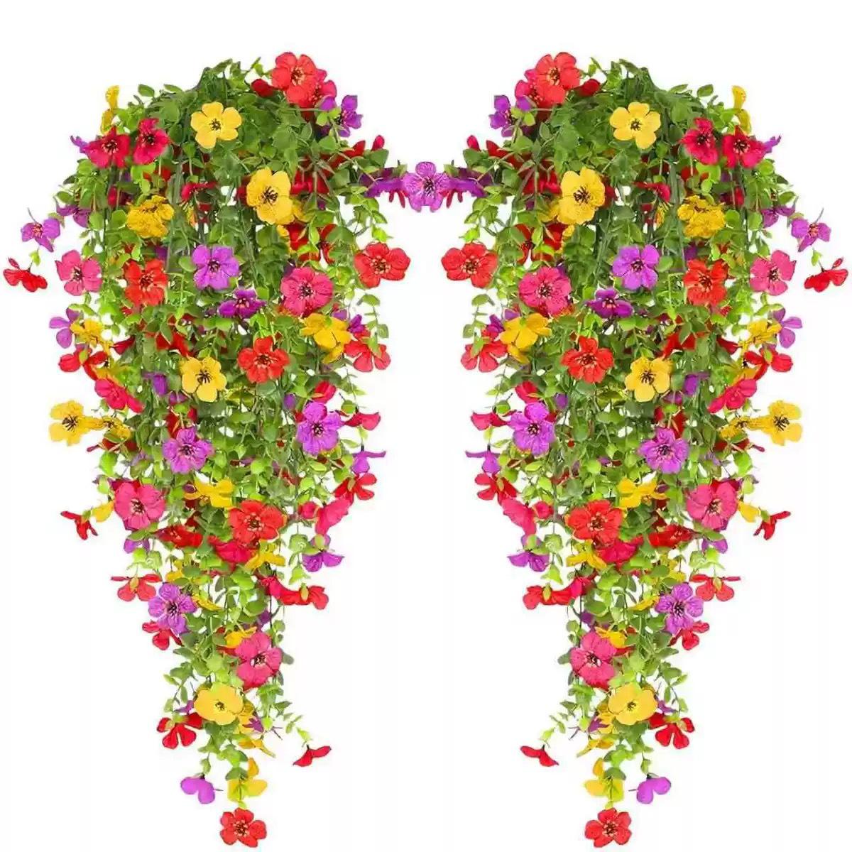 Multi-Color Eucalyptus Violet Cloth Flower Wall Hanging - 5 Forks, 7 Heads, 45 Mesh