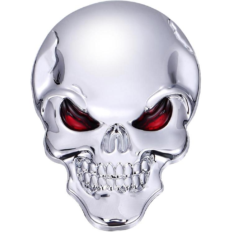 Skull Car Emblem Decal Metal Sticker Emblem Decal Motorcycle Car Skull Accessories (Silver)