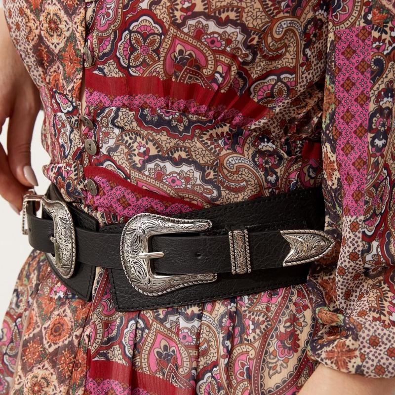 DoubleBuckle Corset Belt for Girl Classical Underbust WaistShaping Belt Party Girdle Belt Women Elastic PU Waistbelt