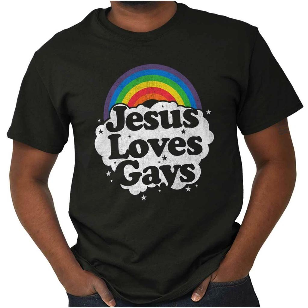 Christian Faith LGBT Pride Jesus Loves Gays Womens or Mens Crewneck T Shirt Tee