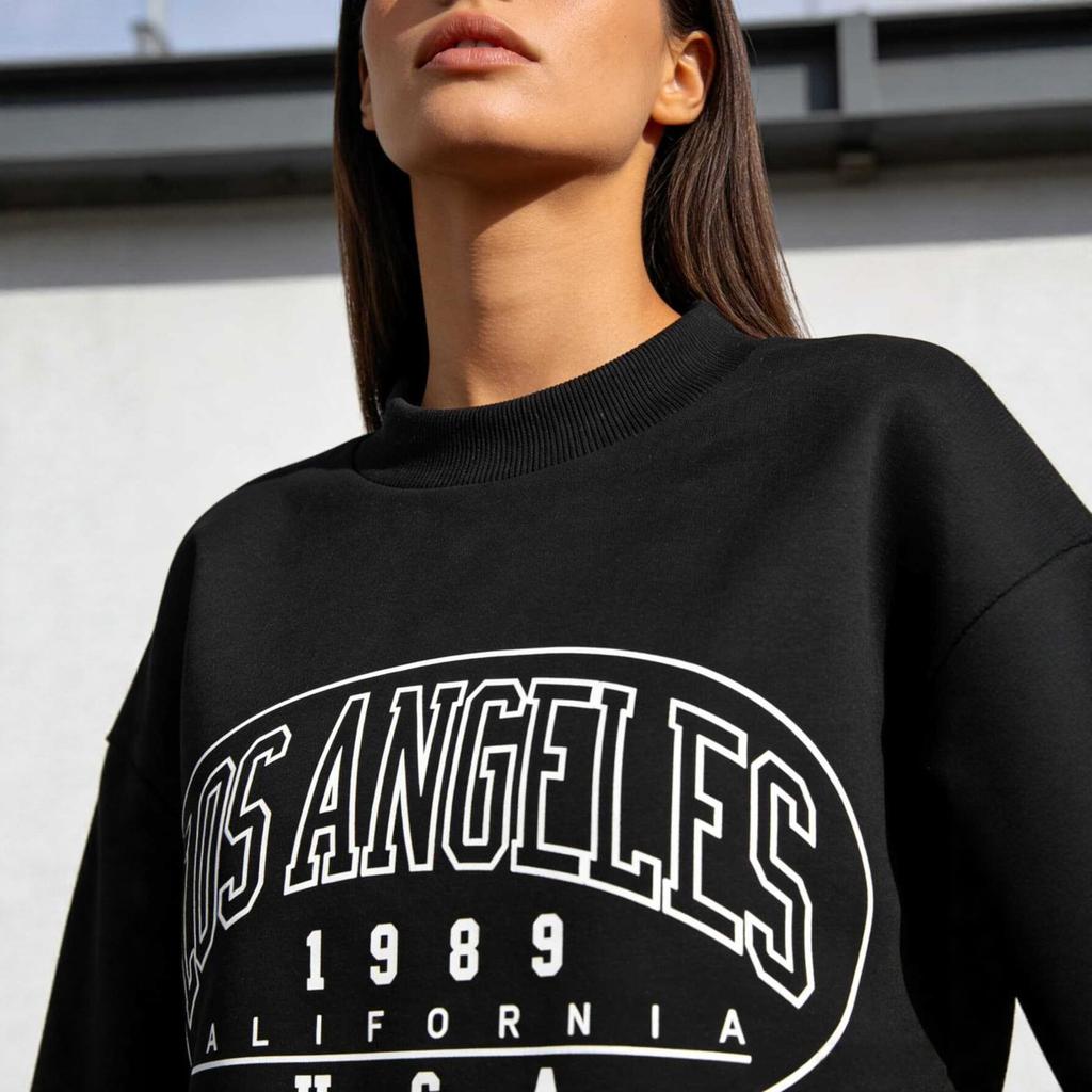 Cross-border Special Black Letter Print Sweater Women's LOS ANGELES Crew Neck Loose Casual Long-sleeved Top