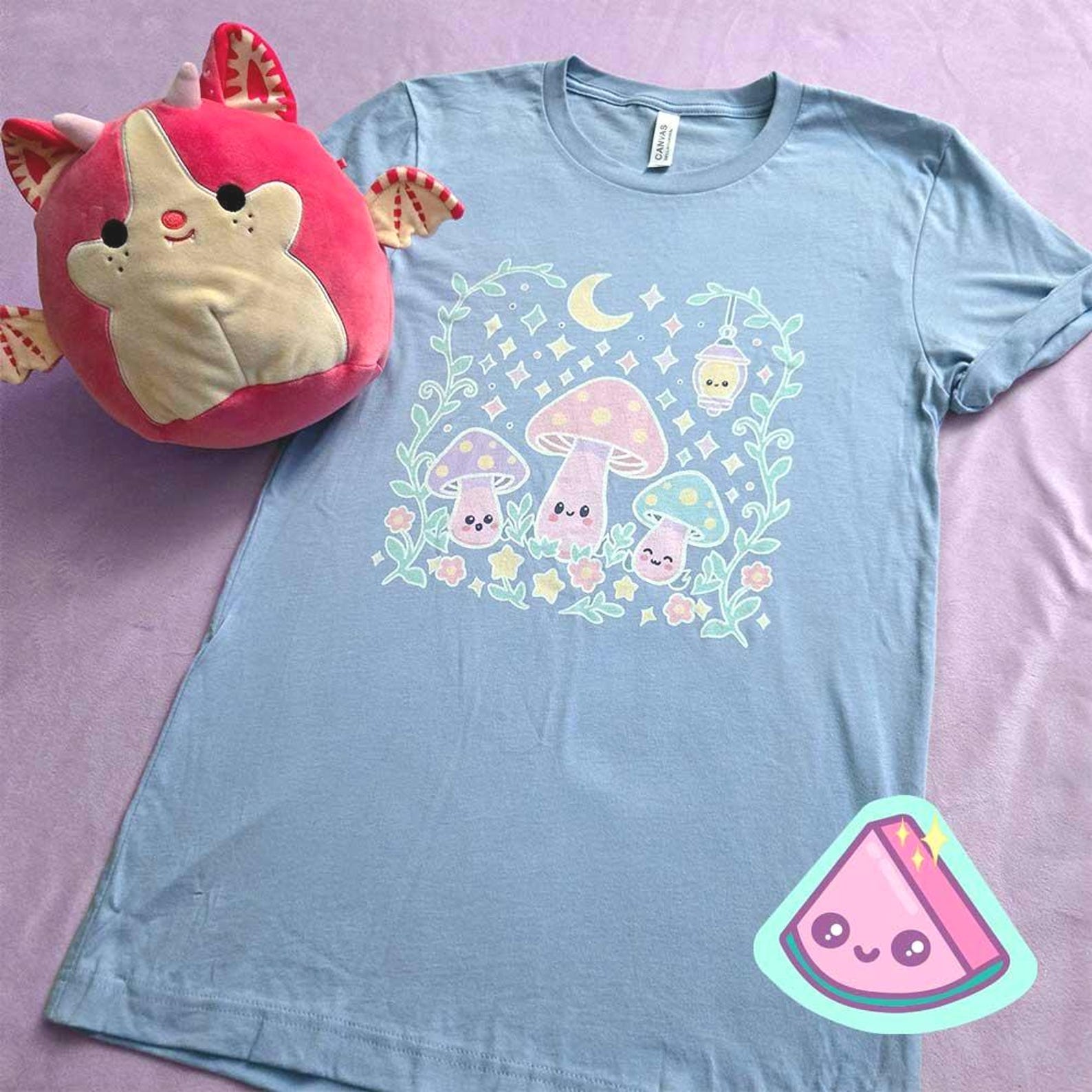 Pastel Fantasy Mushroom Shirt, Cute Kawaii Moon Star Tee, Soft Magical Aesthetic Top 2XL