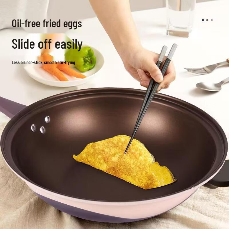 Wutuo 32cm Zweifarben-Titan Antihaft-Mikrodruck-Wok mit Deckel