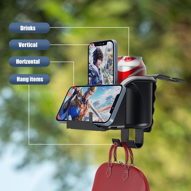 3-in-1 Car Seat Cup Holder Cell Phone Holder Car Headrest Multifunctional Hook Storage Box Car Interior Accessories