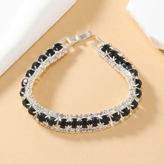 Women Bangle Faux Crystal Polished Contrast Color Alloy Symmetric Shopping Work Party Dating Wrist Bracelet Lady Jewelry