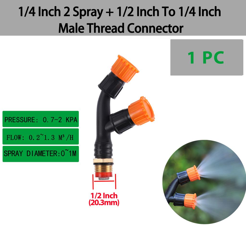 1/2"1/4" Garden High Pressure Atomizing Adjustable Nozzle with Threaded Single/Dual/Triple Nozzle Irrigation Pesticide Sprinkler