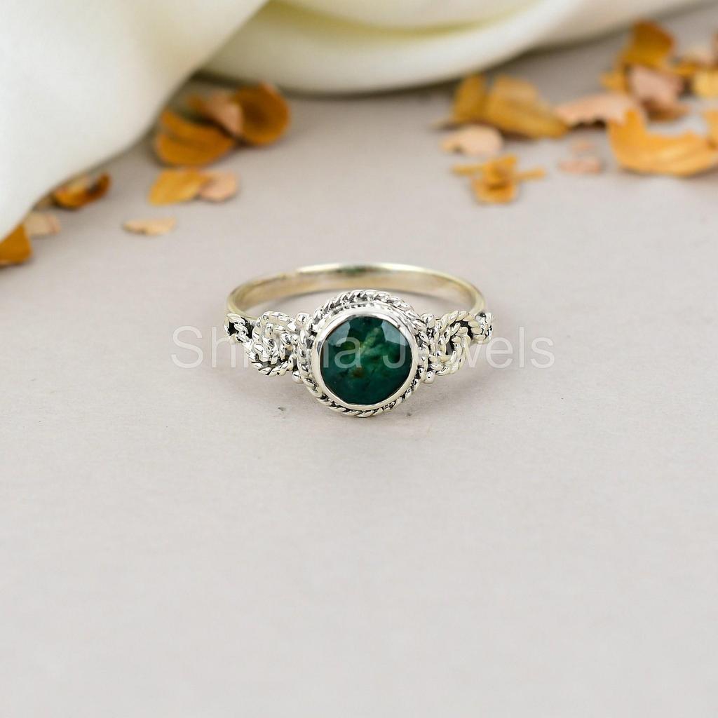 Émeraude Argent Sterling 925 Pierre Précieuse Verte Fait Main Bijoux Bohèmes Bague Dainy pour Femmes