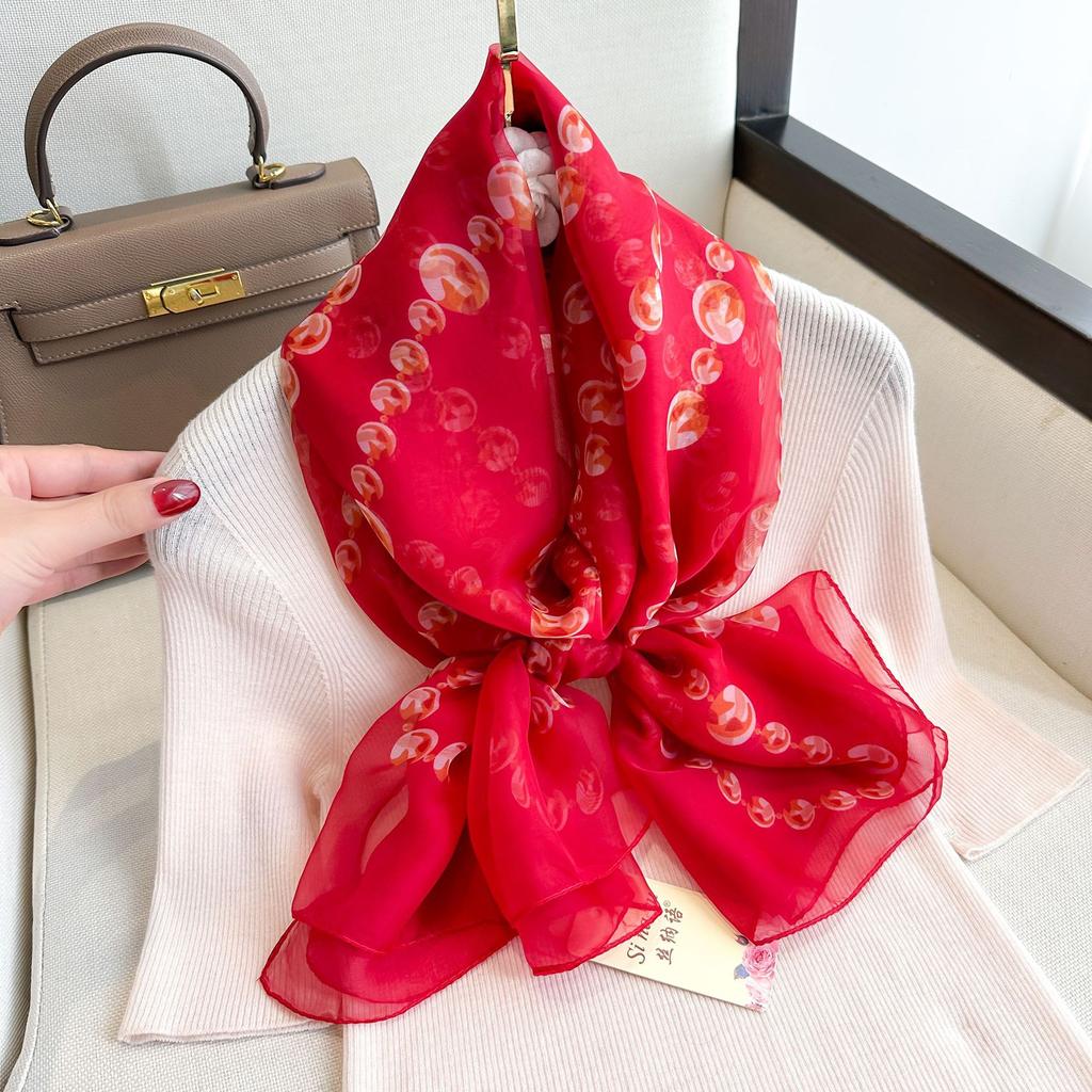 Summer Scarf Women Outdoor Sunscreen Shawl Soft Bandanna Foulard Female Floral Silk Shawl Lady High Quality Head Hijab Wrap