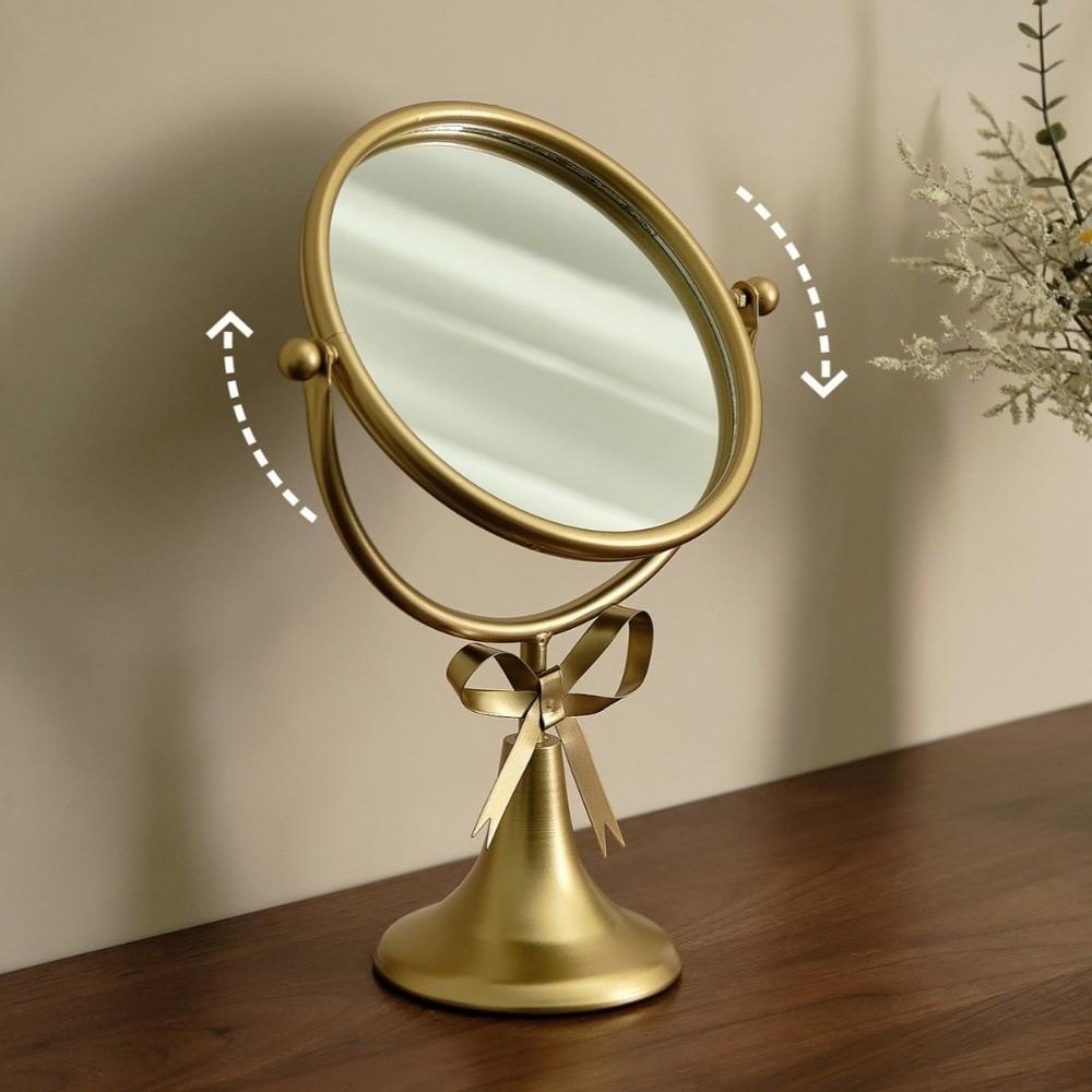 360° Rotatable Makeup Mirror Oval Desktop Stand Mirror Iron Art Bow Vanity Mirror  TableTop