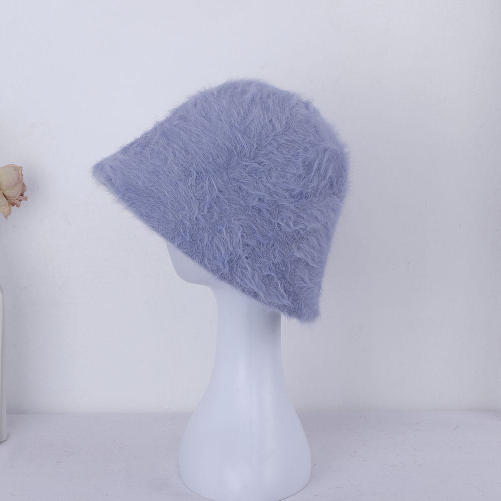 Hat Winter Women's Fashion Solid Color Rabbit Fur Hat Bucket Cap  Fisherman's Hat Retro Knitted Wool Basin Bucket Hat