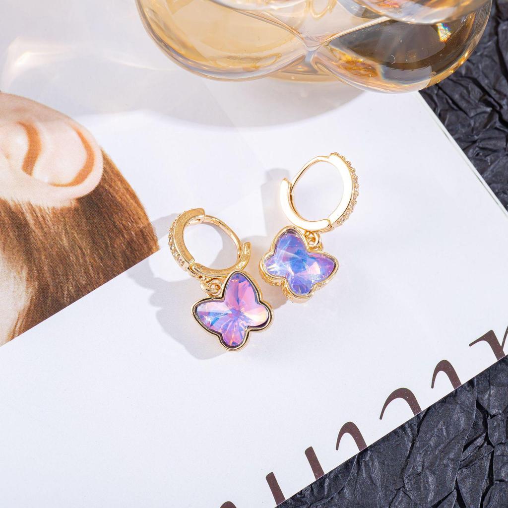 Elegant Tourmaline Cubic Zirconia Butterfly Earrings - Light Luxury Studs for Ladies