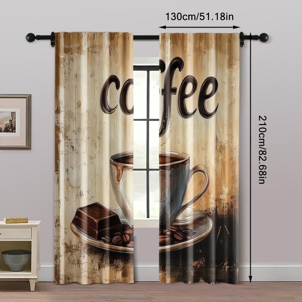2pcs, Curtains 2D Print Vintage Coffee and Chocolate Machine Washable Fabric (without Rod) Decorations Outdoor Perfect for