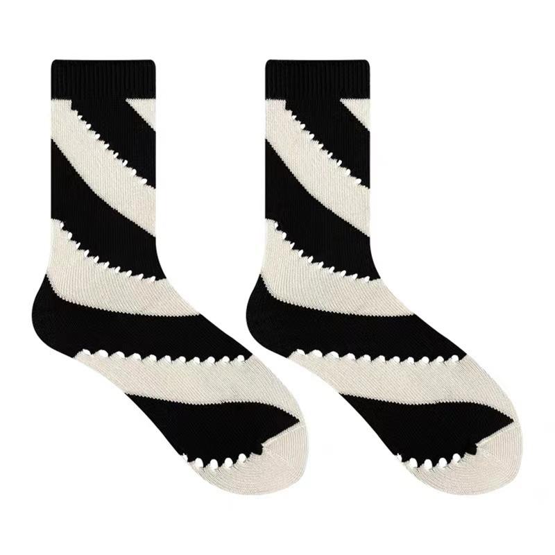 College Style Women Middle Tube Socks Japanese Cute Harajuku Hollow Out Breathable Stripes Vintage Streetwear Hosiery