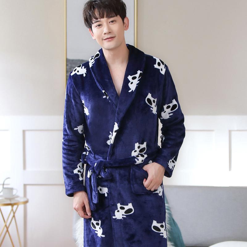 Cozy Coral Fleece Couple Pajamas Robe - Thick Warm Autumn Winter Bathrobe