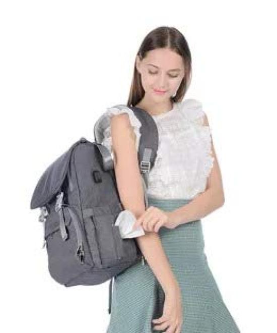 [iMoha] Large Capacity Stylish Mother's Backpack, BlackGray, Women's, USB Port, 3D Mesh Breathable Back Mat, Waterproof Fabric, Stain-Resistant, Baby