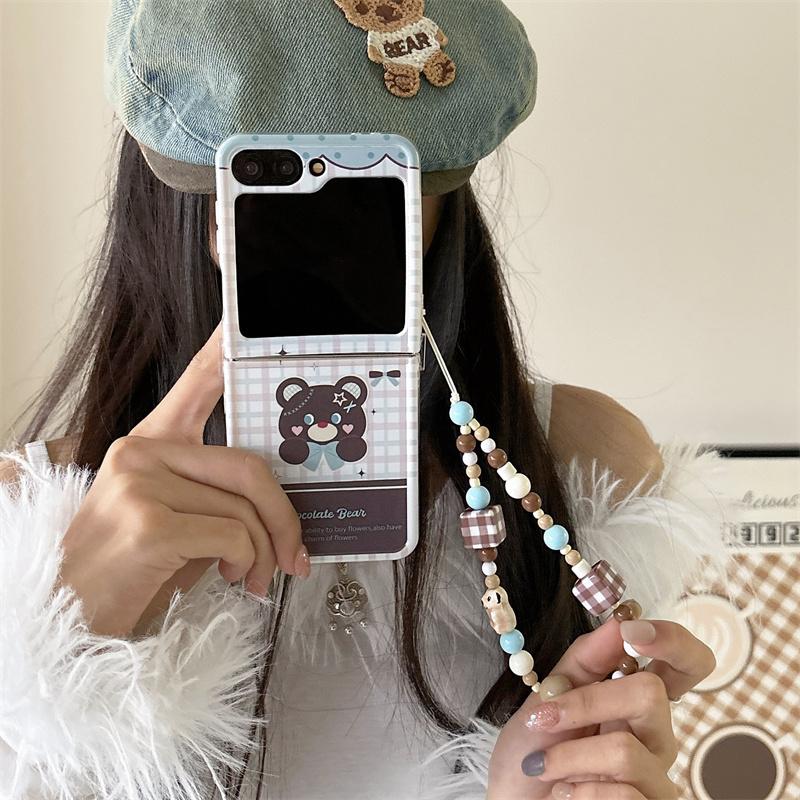 For Samsung Galaxy Z Flip 6 5 4 3 Case Cartoon Bear Bracelet Straight Edge Shockproof Cover For Samsung Z Flip6 ZFlip6