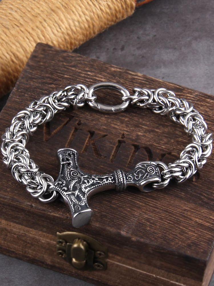 Pulsera Vikinga Hecha a Mano para Hombre Martillo de Thor Envolvente Cuero Accesorio Pirata Caja de Regalo para Hombre