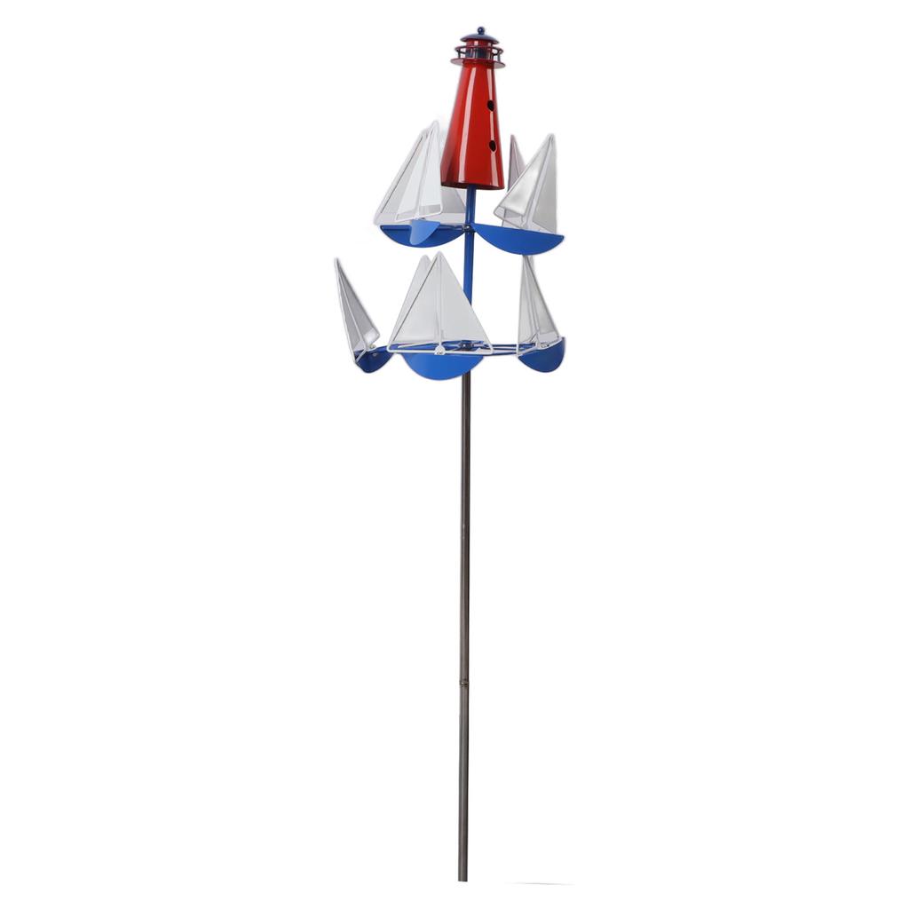 Large Metal Wind Sculpture for Outdoor Decor, Bright Color Sailing Windmills Sculpture, Nautical Metal Wind with Pole, Decoration