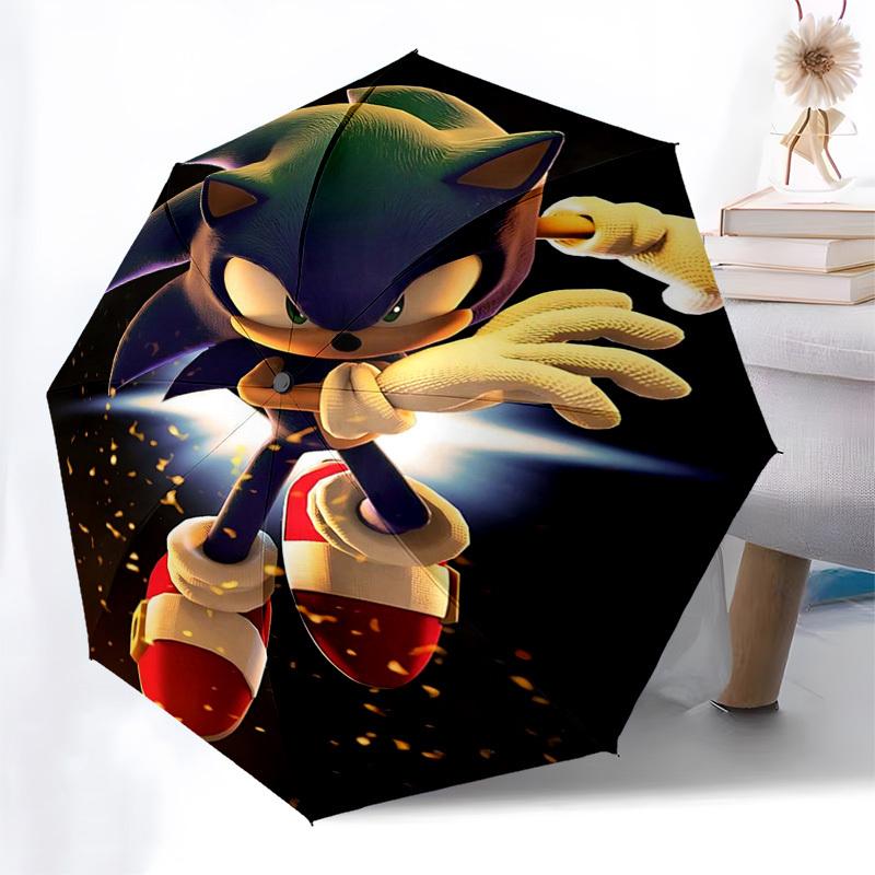 

1pc Sonic the Hedgehog Automatic Opening/Closing Umbrella - Portable 3-Fold Design with 8-Bone Iron Frame - Outdoor Umbrella - Ideal Gift for Fans, Tr