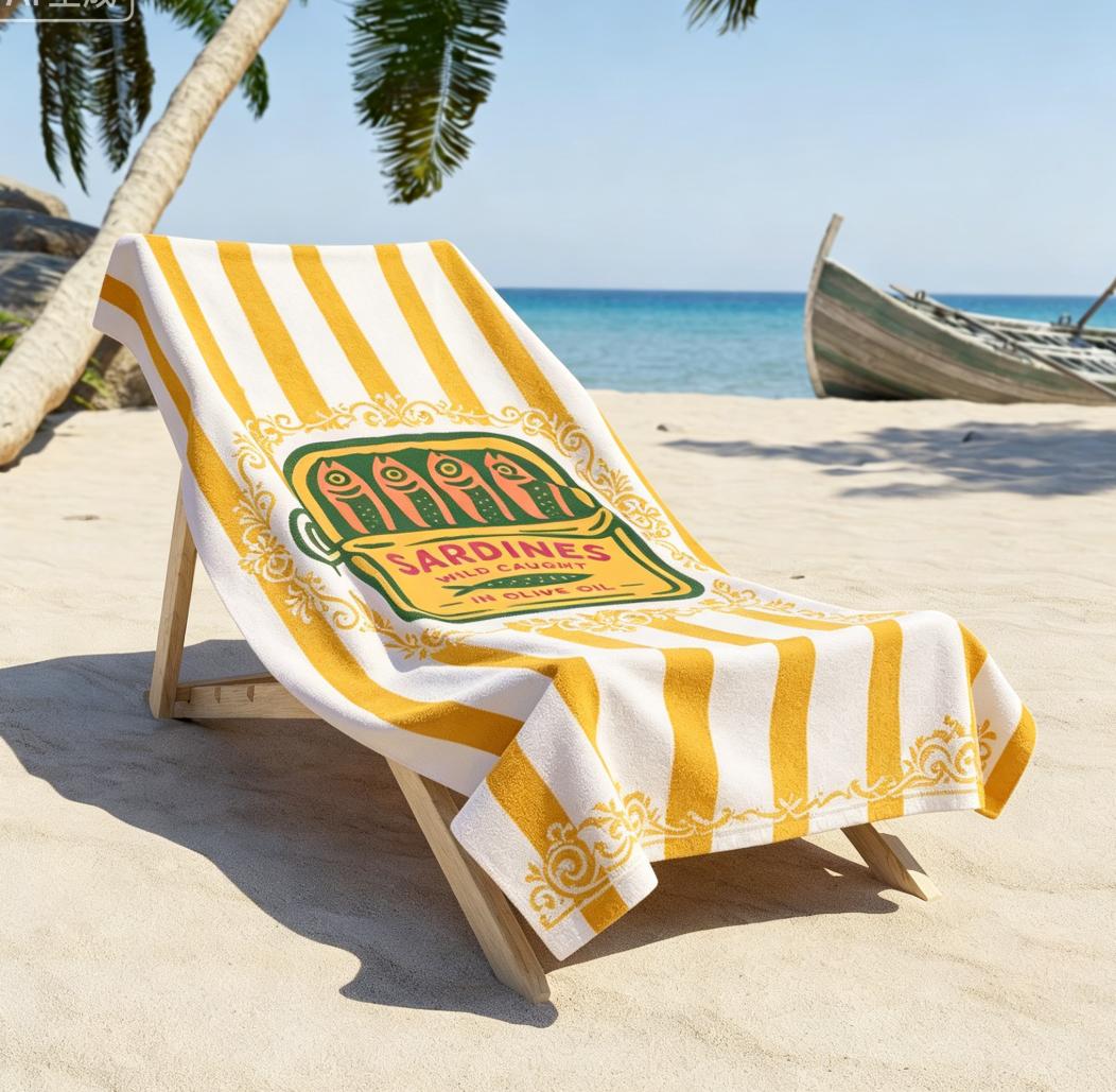 Textilien Tinned Sardines Beach Towel Striped Large Pool Towel Vintage Amalfi Coast Cotton Towel Retro Fish Nautical Lover Gift Beachy