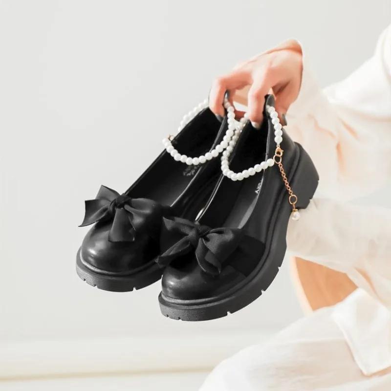

Fashion Women‘s Thick Platform Shoes Party Pumps Summer 2025 New Sandals Bow Chain Mujer Shoes Fashion Oxford platform loafers 35 чёрный