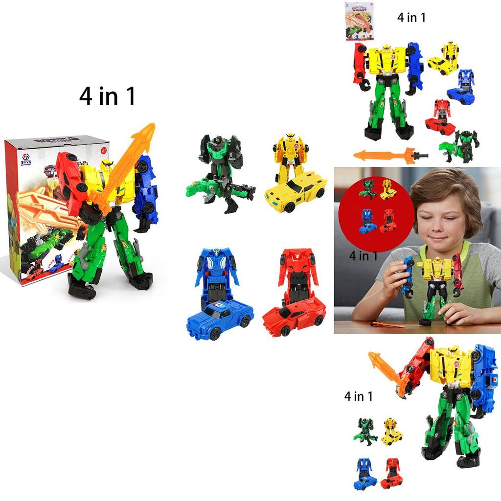 Four-in-one Transforming Toy Set Robot Car Dinosaur And Vehicle Plastic Material