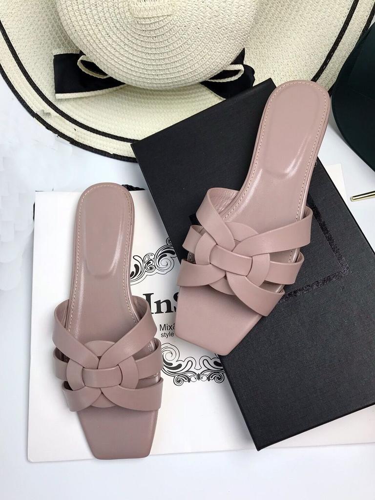 European and American genuine leather women's flat slippers, flat-heeled women's shoes, flip-flops, large-sized sandals