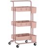 Serving Trolley, 3-Tier, 4 Hooks, 3 Removable Hanging Boxes, 42 x 38 x 86.5 cm, Pink