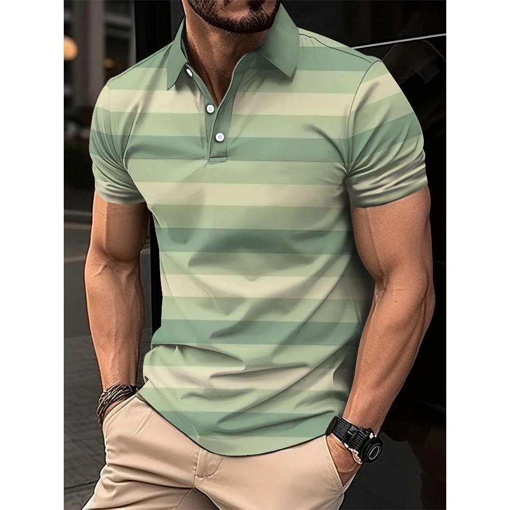 Summer Men's Polo Shirt with Stripes Print Breathable Lightweight Casual Fashionable Outdoor Men's Clothing