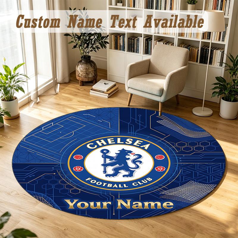 Round Rug Custom NameChelsea FC Pattern Non Slip Carpet Home Floor Decor