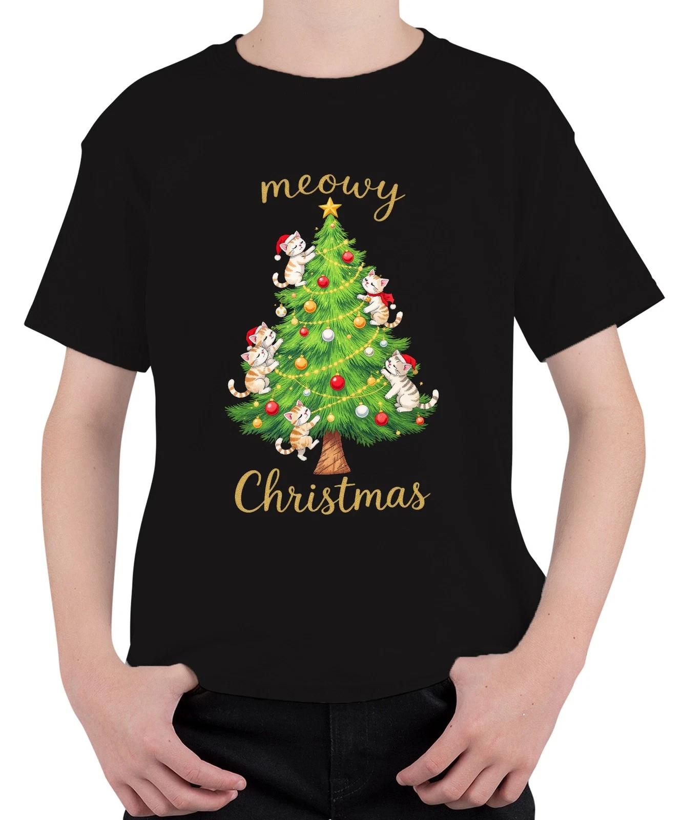 meowy Christmas Katzen Weihnachtsbaum niedlich Katzenliebhaber Unisex Kinder T-S L