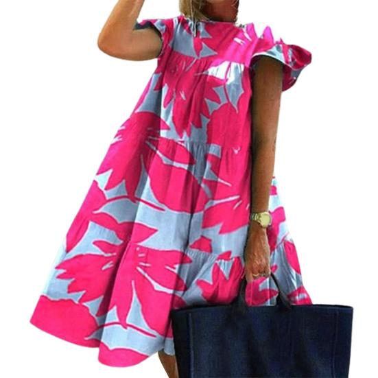 

Мини-платье с круглым вырезом, короткими рукавами-фонариками, сладким цветочным принтом и широким подолом, летнее платье, женская одежда 3XL